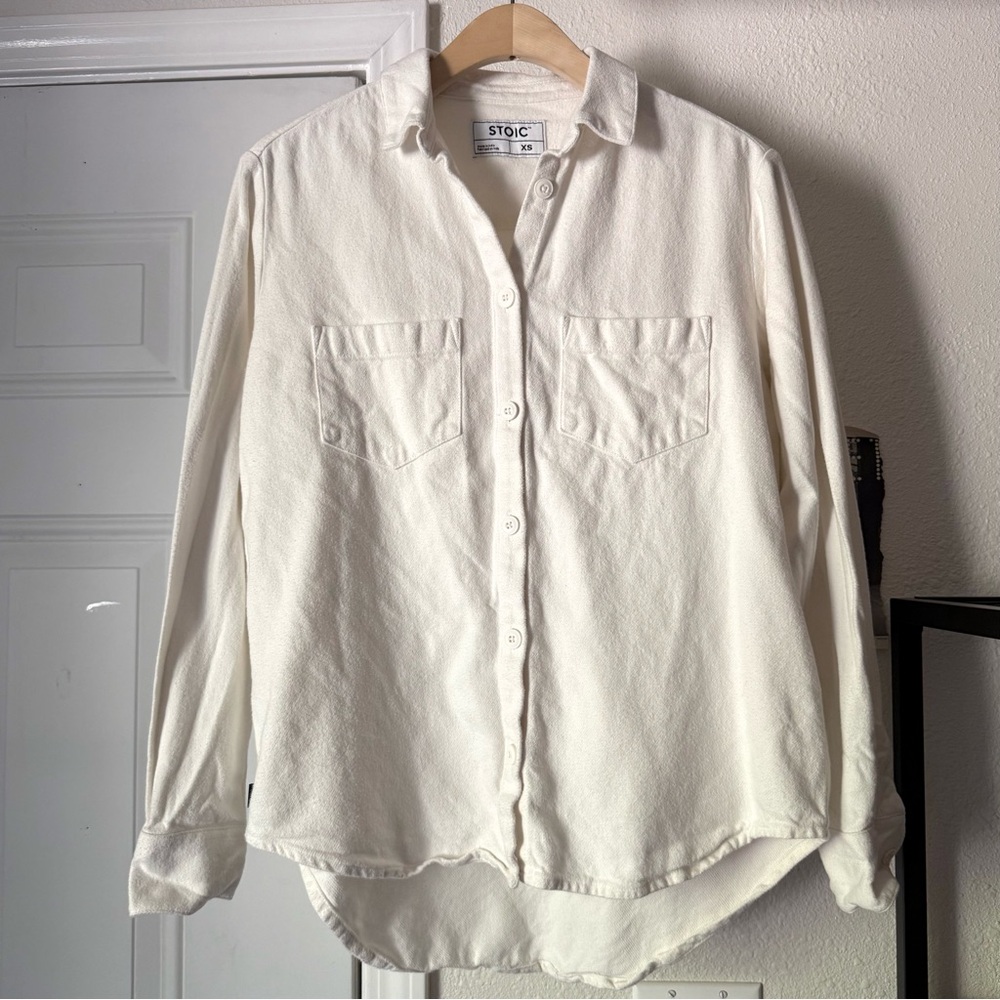 STOIC off white cotton long‎ sleeve button up shirt jacket shacket